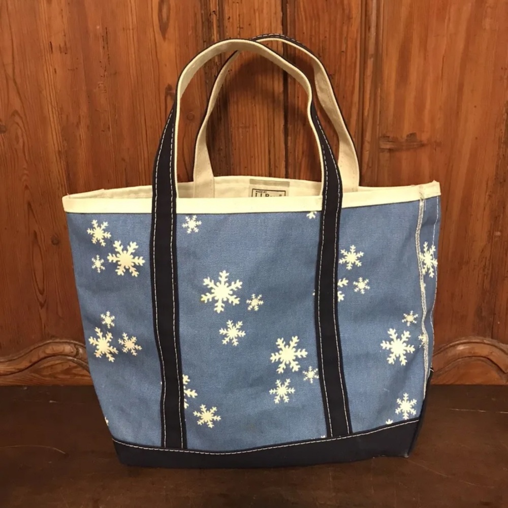 Vintage LL Bean Boat and Tote Bag RARE SNOW FLAKE PRINT Martha’s Vineyard USA